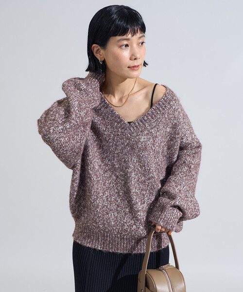 FREAK'S STORE（フリークスストア）の「メランジ Vネックニットプルオーバー（ニット/セーター・レディース・キャメル/ブルーグリーン/グレー・ﾌﾘ-）」の7枚目の写真