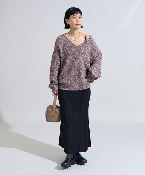 FREAK'S STORE（フリークスストア）の「メランジ Vネックニットプルオーバー（ニット/セーター・レディース・キャメル/ブルーグリーン/グレー・ﾌﾘ-）」の8枚目の写真