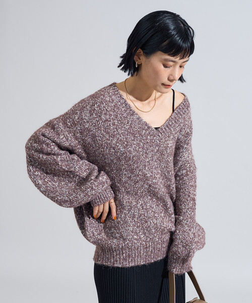 FREAK'S STORE（フリークスストア）の「メランジ Vネックニットプルオーバー（ニット/セーター・レディース・キャメル/ブルーグリーン/グレー・ﾌﾘ-）」の13枚目の写真