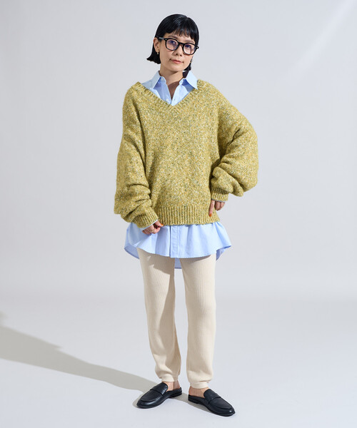 FREAK'S STORE（フリークスストア）の「メランジ Vネックニットプルオーバー（ニット/セーター・レディース・キャメル/ブルーグリーン/グレー・ﾌﾘ-）」の16枚目の写真