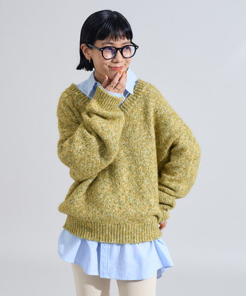 FREAK'S STORE（フリークスストア）の「メランジ Vネックニットプルオーバー（ニット/セーター・レディース・キャメル/ブルーグリーン/グレー・ﾌﾘ-）」の19枚目の写真