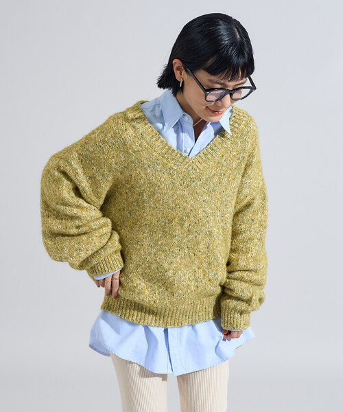 FREAK'S STORE（フリークスストア）の「メランジ Vネックニットプルオーバー（ニット/セーター・レディース・キャメル/ブルーグリーン/グレー・ﾌﾘ-）」の20枚目の写真