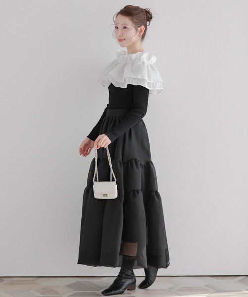 Fit more（フィットモア）の「ジャガードショルダーフリルリブニット（ニット/セーター・レディース・ホワイト/ピンク/ブラック・FREE）」の10枚目の写真