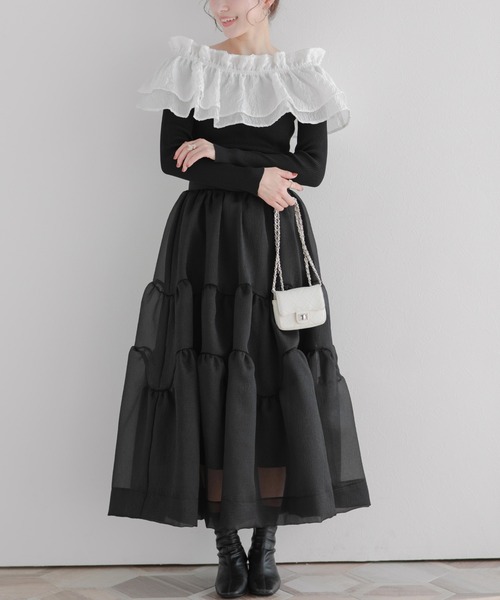 Fit more（フィットモア）の「ジャガードショルダーフリルリブニット（ニット/セーター・レディース・ホワイト/ピンク/ブラック・FREE）」の11枚目の写真