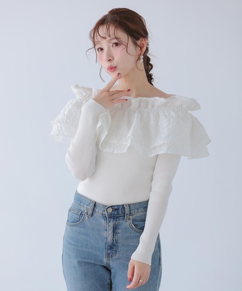 Fit more（フィットモア）の「ジャガードショルダーフリルリブニット（ニット/セーター・レディース・ホワイト/ピンク/ブラック・FREE）」の17枚目の写真