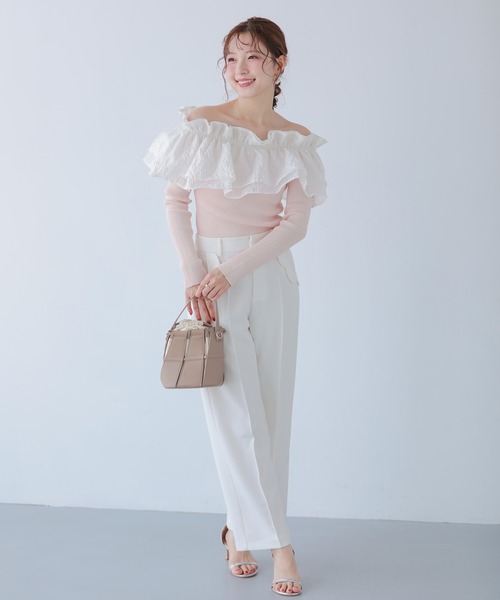 Fit more（フィットモア）の「ジャガードショルダーフリルリブニット（ニット/セーター・レディース・ホワイト/ピンク/ブラック・FREE）」の14枚目の写真