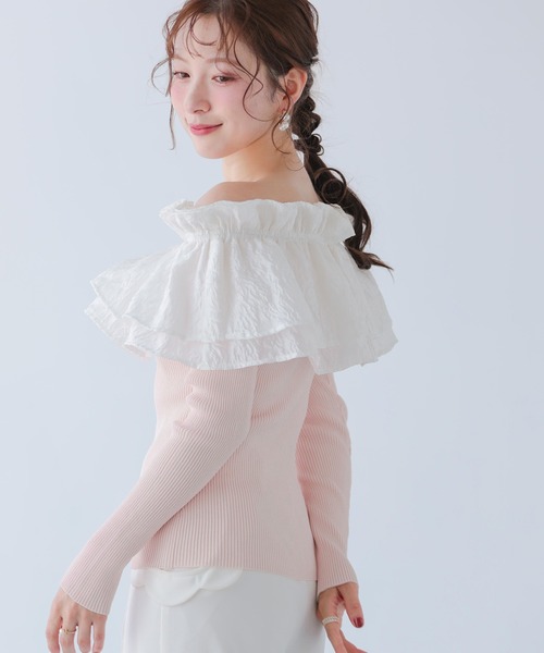 Fit more（フィットモア）の「ジャガードショルダーフリルリブニット（ニット/セーター・レディース・ホワイト/ピンク/ブラック・FREE）」の15枚目の写真