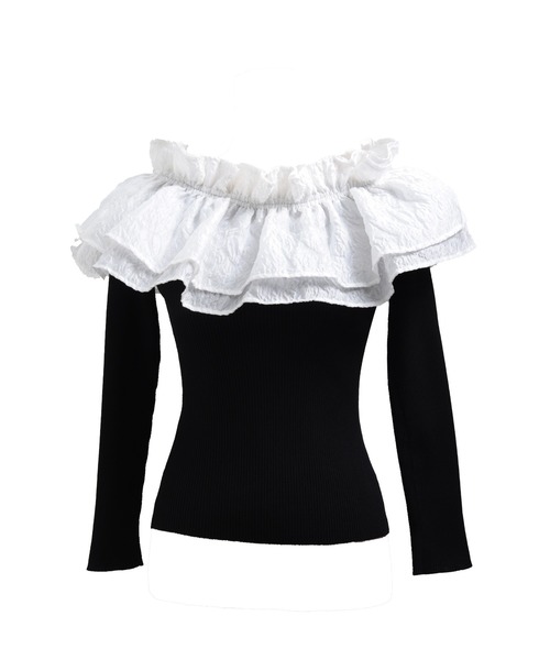 Fit more（フィットモア）の「ジャガードショルダーフリルリブニット（ニット/セーター・レディース・ホワイト/ピンク/ブラック・FREE）」の8枚目の写真