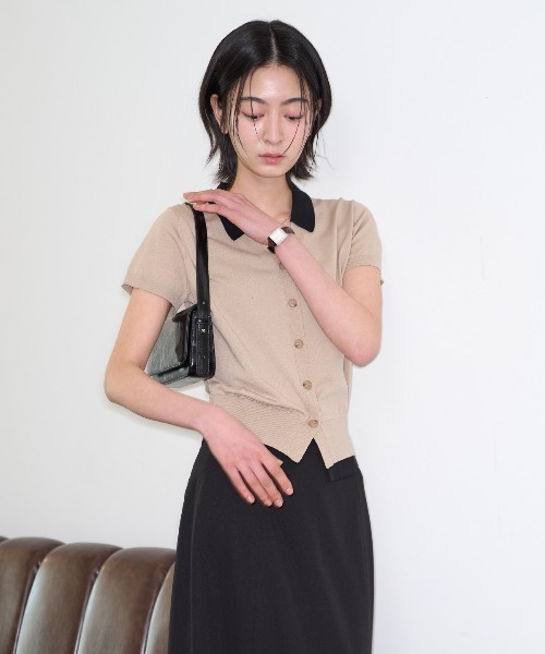 GENERAL IDEA(ジェネラルアイデア)の「GENERAL IDEA/ジェネラルアイディア tencel collar layered half cardigan カーディガン 冬服(カーディガン/ボレロ・レディース・ブラック/グレー/ベージュ・L/S/M)」の3枚目の写真
