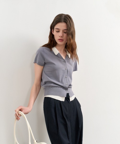 GENERAL IDEA(ジェネラルアイデア)の「GENERAL IDEA/ジェネラルアイディア tencel collar layered half cardigan カーディガン 冬服(カーディガン/ボレロ・レディース・ブラック/グレー/ベージュ・L/S/M)」の2枚目の写真