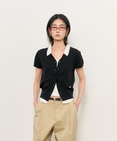 GENERAL IDEA(ジェネラルアイデア)の「GENERAL IDEA/ジェネラルアイディア tencel collar layered half cardigan カーディガン 冬服(カーディガン/ボレロ・レディース・ブラック/グレー/ベージュ・L/S/M)」の1枚目の写真
