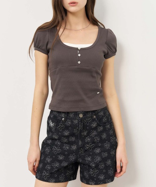 GENERAL IDEA(ジェネラルアイデア)の「GENERAL IDEA/ジェネラルアイディア flower denim shorts ショートパンツ(デニムパンツ・レディース・ブラック・S/M/L)」の4枚目の写真