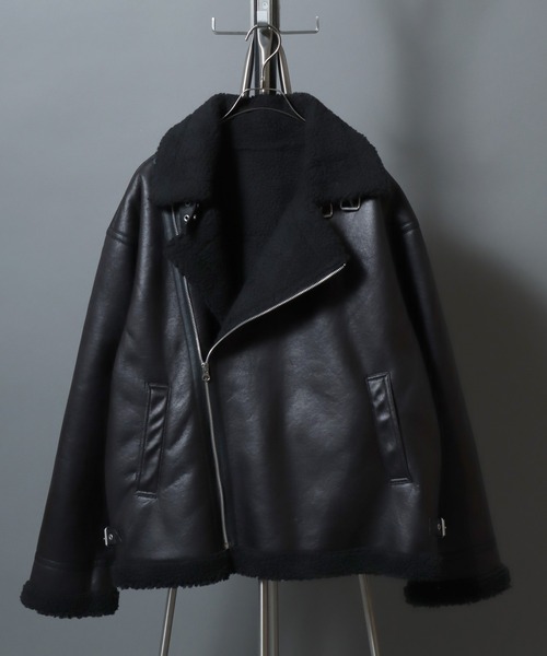 セール】Faux shearling biker jacket/ フェイクムートン 裏ボア