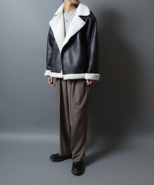 セール】Faux shearling biker jacket/ フェイクムートン 裏ボア