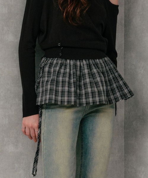 3.3 Field Trip （3.3フィールドトリップ）の「3.3 Field Trip／ラップチェックスカート（ベルト・レディース・ブラック/ブラウン・FREE）」の2枚目の写真
