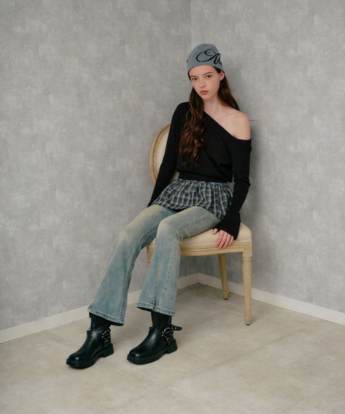 3.3 Field Trip （3.3フィールドトリップ）の「3.3 Field Trip／ラップチェックスカート（ベルト・レディース・ブラック/ブラウン・FREE）」の3枚目の写真