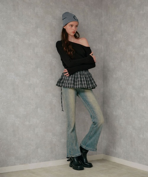 3.3 Field Trip （3.3フィールドトリップ）の「3.3 Field Trip／ラップチェックスカート（ベルト・レディース・ブラック/ブラウン・FREE）」の4枚目の写真