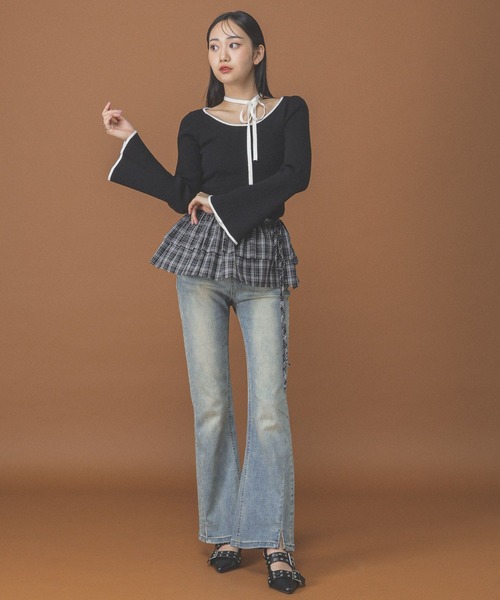 3.3 Field Trip （3.3フィールドトリップ）の「3.3 Field Trip／ラップチェックスカート（ベルト・レディース・ブラック/ブラウン・FREE）」の12枚目の写真