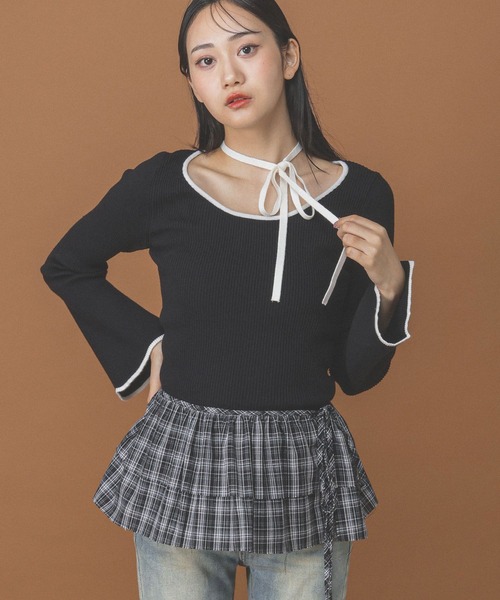 3.3 Field Trip （3.3フィールドトリップ）の「3.3 Field Trip／ラップチェックスカート（ベルト・レディース・ブラック/ブラウン・FREE）」の15枚目の写真