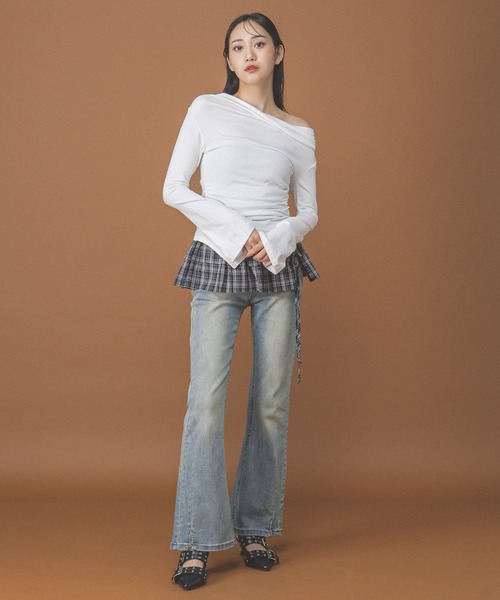 3.3 Field Trip （3.3フィールドトリップ）の「3.3 Field Trip／ラップチェックスカート（ベルト・レディース・ブラック/ブラウン・FREE）」の20枚目の写真