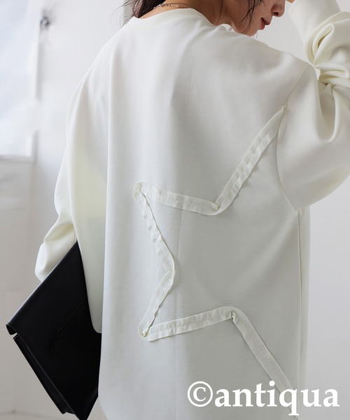 antiqua(アンティカ)の「星型テープ刺繍トップス(Tシャツ/カットソー・レディース・ブラック/ホワイト・ONESIZE)」の14枚目の写真