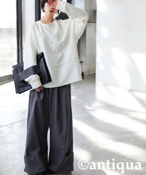 antiqua(アンティカ)の「星型テープ刺繍トップス(Tシャツ/カットソー・レディース・ブラック/ホワイト・ONESIZE)」の11枚目の写真