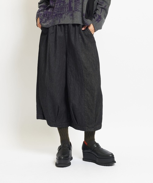 送料無料【gommeゴム】黒　サイドタックシャーリングパンツ gomme（ゴム）の「サイドタックシャーリングパンツ（その他パンツ