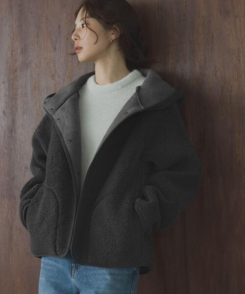 シーズンオフ価格☆一短時間一度着用のみ【アーバンリサーチ】リアルムートンコート ムートンリバーシブルフーディーコート（ムートンコート