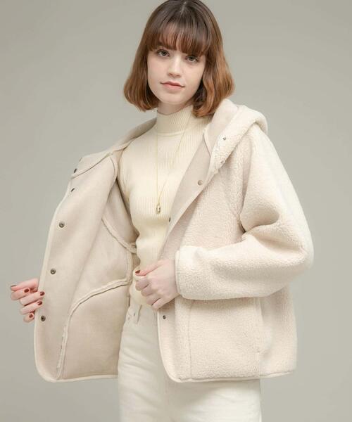 セール】ムートンリバーシブルフーディーコート（ムートンコート