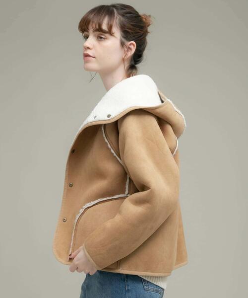 セール】ムートンリバーシブルフーディーコート（ムートンコート