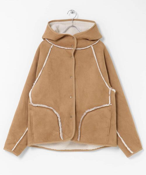 セール】ムートンリバーシブルフーディーコート（ムートンコート