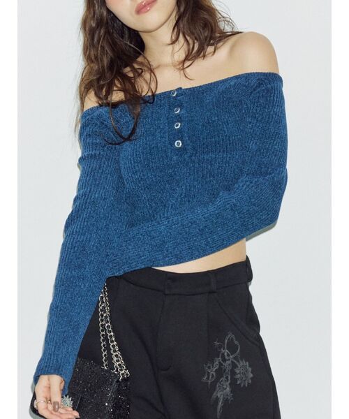 EVRIS（エヴリス）の「モールオフショルニットトップス（ニット/セーター・レディース・アイボリー/ブラック/ブルー/ピンク・FREE）」の3枚目の写真