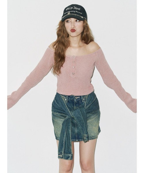 EVRIS（エヴリス）の「モールオフショルニットトップス（ニット/セーター・レディース・アイボリー/ブラック/ブルー/ピンク・FREE）」の13枚目の写真