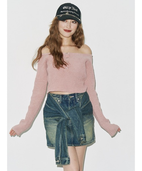 EVRIS（エヴリス）の「モールオフショルニットトップス（ニット/セーター・レディース・アイボリー/ブラック/ブルー/ピンク・FREE）」の12枚目の写真