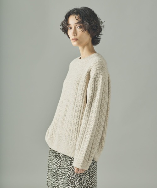 Curensology（カレンソロジー）の「Curensology(カレンソロジー)/シャギーケーブルニットプルオーバー（ニット/セーター・レディース・オフホワイト/ブラウン・FREE）」の5枚目の写真