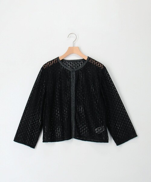 MICO COULIER（ミコクリエ）の「シャイニーラッセルレースクルーネックカーディガン ブラウス（シャツ/ブラウス・レディース・ネイビー/ブラック・38）」の2枚目の写真