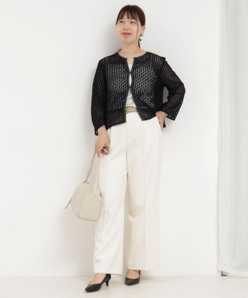 MICO COULIER（ミコクリエ）の「シャイニーラッセルレースクルーネックカーディガン ブラウス（シャツ/ブラウス・レディース・ネイビー/ブラック・38）」の12枚目の写真