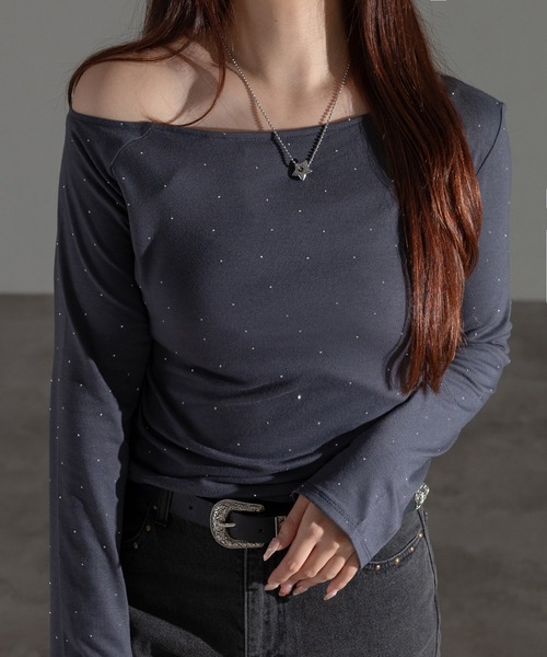 apres jour mignon(アプレジュールミニョン)の「ホットフィットオフショルトップス(Tシャツ/カットソー・レディース・ブラック/チャコールグレー/杢グレー・フリー/X-LARGE)」の3枚目の写真