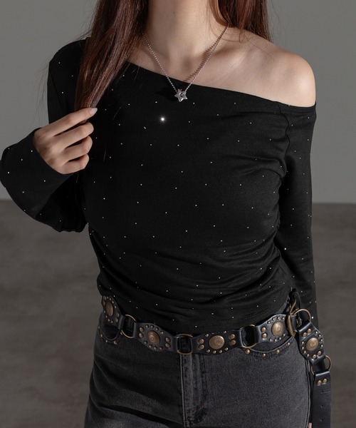 apres jour mignon(アプレジュールミニョン)の「ホットフィットオフショルトップス(Tシャツ/カットソー・レディース・ブラック/チャコールグレー/杢グレー・フリー/X-LARGE)」の2枚目の写真