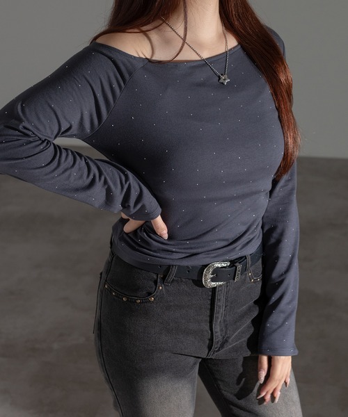 apres jour mignon(アプレジュールミニョン)の「ホットフィットオフショルトップス(Tシャツ/カットソー・レディース・ブラック/チャコールグレー/杢グレー・フリー/X-LARGE)」の14枚目の写真