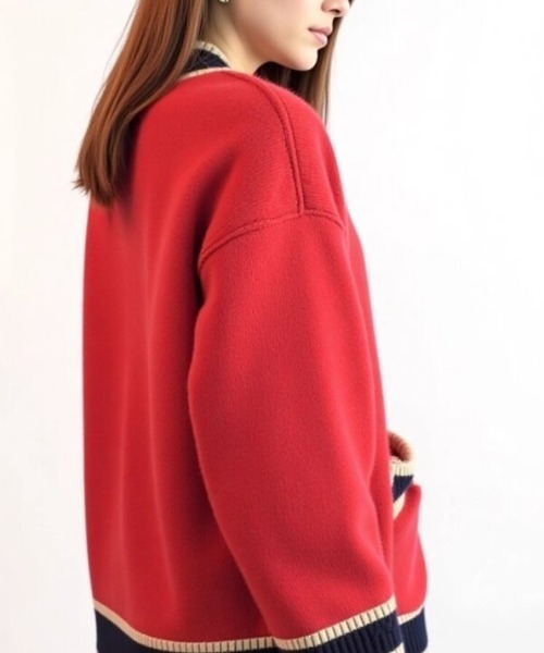cammie(キャミー)の「配色デザインニットカーディガン(カーディガン/ボレロ・レディース・ネイビー/サックスブルー/オフホワイト/レッド/ベージュ・F)」の15枚目の写真