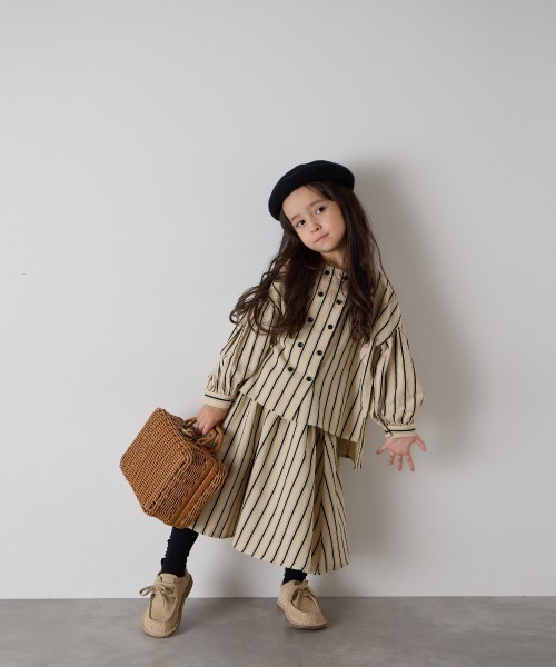 リンクコーデ】ガールズランダムストライプセットアップ（セットアップ