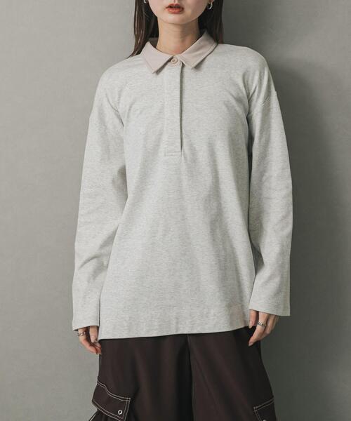 SENSE OF PLACE by URBAN RESEARCH(センスオブプレイスバイアーバンリサーチ)の「ポロシャツルーズカットトップ(ポロシャツ・レディース・オートミール/ブラック・ONE)」の1枚目の写真