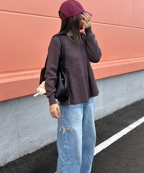 セール】バックパールフレアニットトップス（ニット/セーター