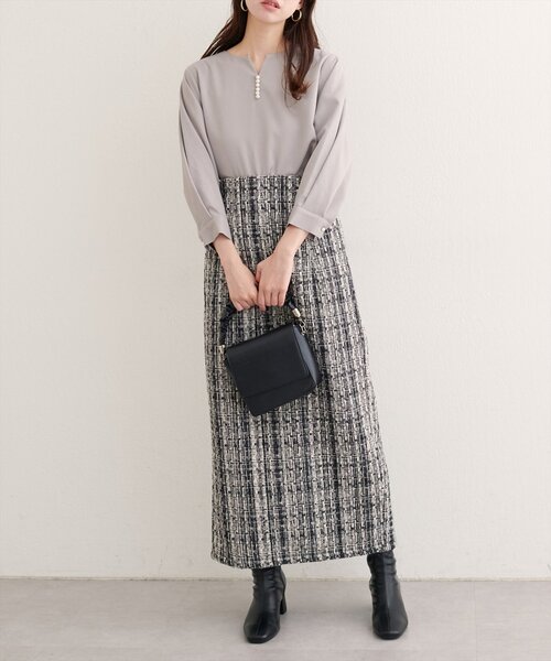 natural couture（ナチュラルクチュール）の「MIXツイードハイウエストタイトスカート（スカート・レディース・その他1/ブラック系その他/グレー/ブラック・FREE）」の15枚目の写真