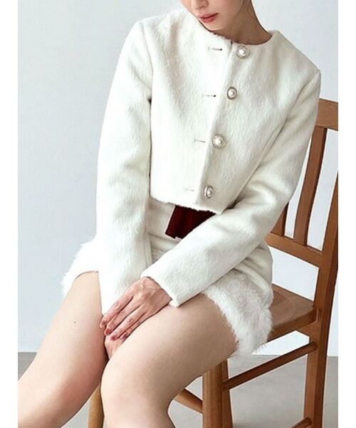 ノーカラーショートジャケット【セットアップ着用可能】（ノーカラー