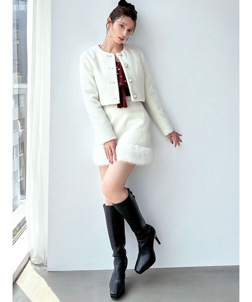 RESEXXY（リゼクシー）の「ノーカラーショートジャケット【セットアップ着用可能】（ノーカラージャケット・レディース・グレー/ホワイト/その他1・FREE）」の4枚目の写真