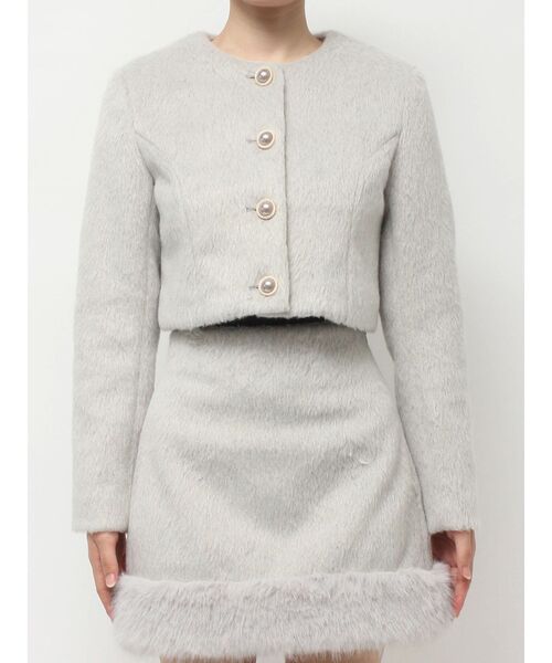 RESEXXY（リゼクシー）の「ノーカラーショートジャケット【セットアップ着用可能】（ノーカラージャケット・レディース・グレー/ホワイト/その他1・FREE）」の8枚目の写真