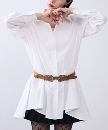 ベルト付きロングフレアシャツワンピース