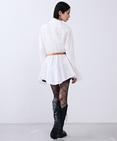 MONOe（モノエ）の「ベルト付きロングフレアシャツワンピース（シャツ/ブラウス・レディース・ボルドー/ホワイト/ブラック・FREE）」の18枚目の写真